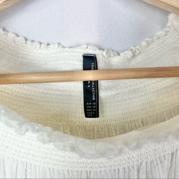 Zara Ivory White Smocked Crepe Off Shoulder Long Sleeve Blouse XS - Picture 4 of 4